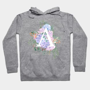 botanical monogram alphabet A hydrangea flowers Hoodie